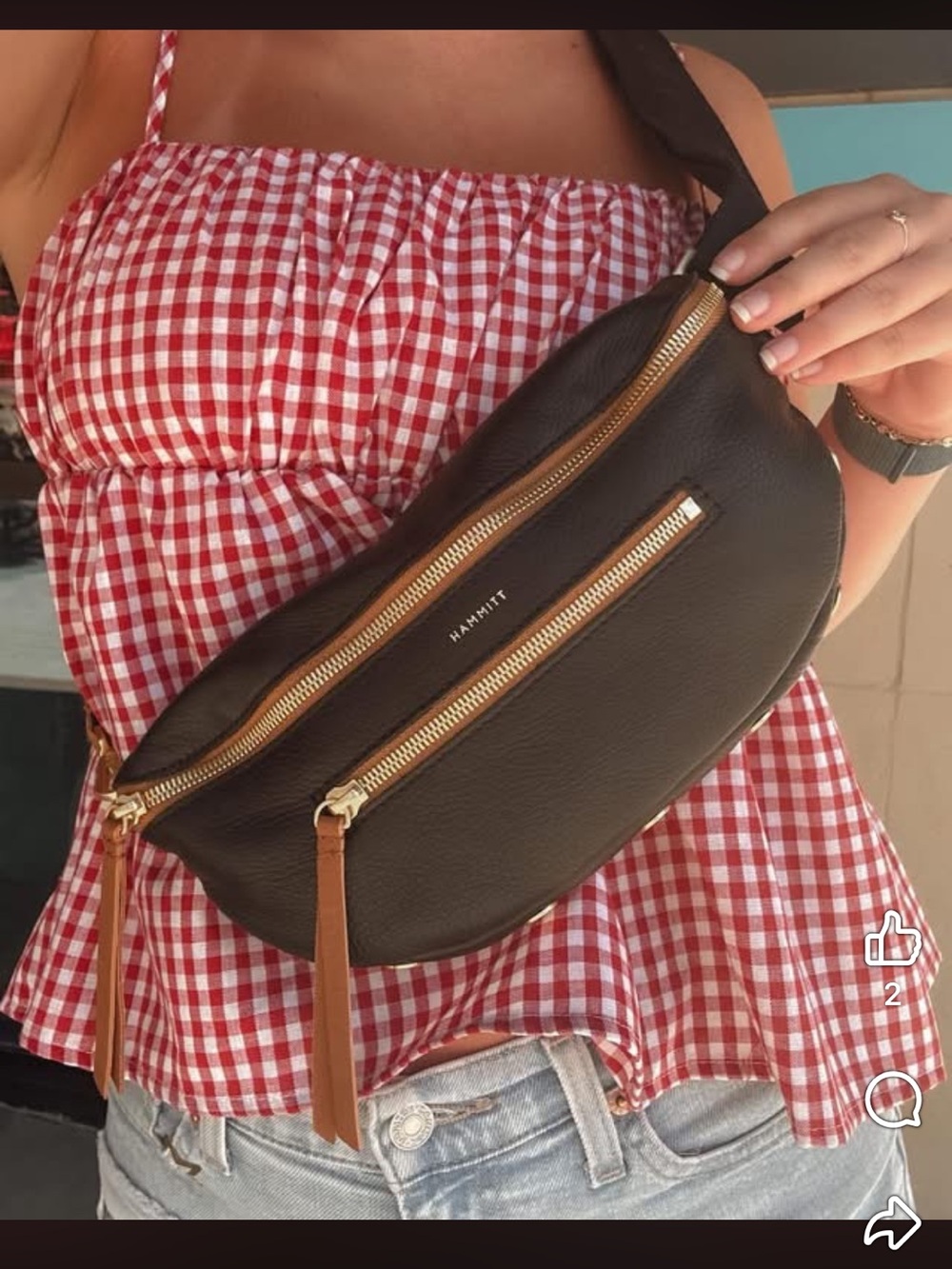 Hammitt Black Brown Leather Belt Bag with Tan Accents Charles North End bum